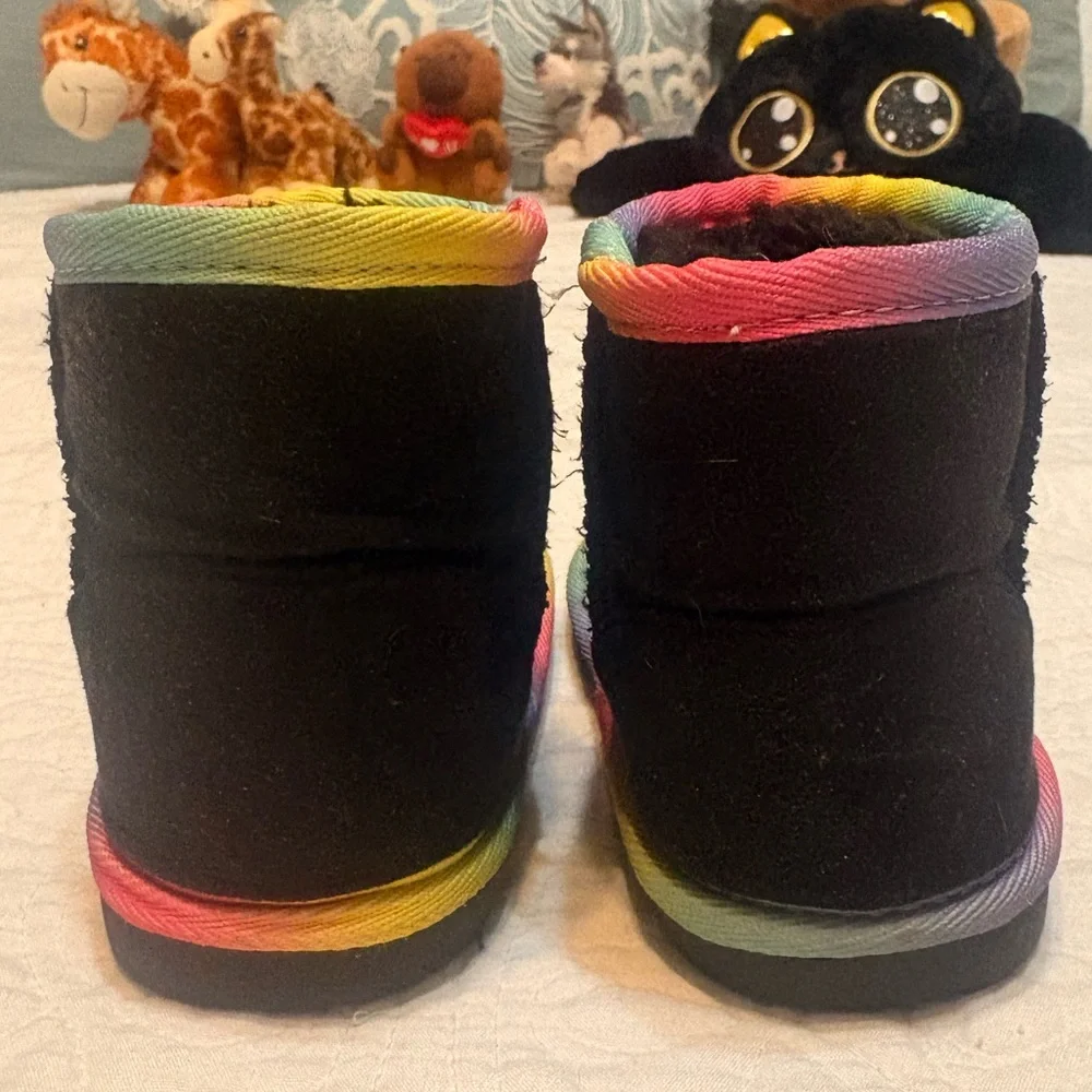 Girls Black Boots with Rainbow Trim
